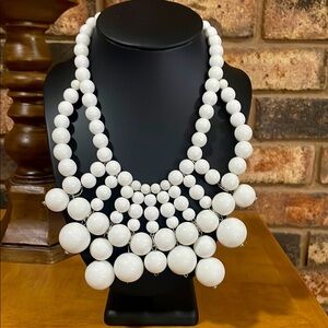 Vintage White beaded statement bib necklace